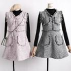 Set: Fray-trim Sleeveless Wool Dress + Mock-neck Knit Top
