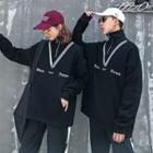 Couple Matching Contrast-trim Half-zip Sweatshirt/ Sweatpants