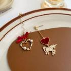 Sterling Silver Asymmetrical Unicorn Ear Stud 1 Pair - Asymmetric - Red - One Size