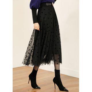 Floral-jacquard Long Tulle Skirt