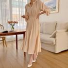 Open-placket Band-waist Dress Beige - One Size