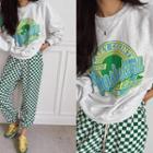 Drop-shoulder Illustrated Sweatshirt Melange White - One Size