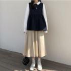 Plain Shirt / Vest / Midi A-line Skirt