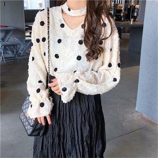 Lantern-sleeve Dotted Lace Blouse / High-waist Midi Skirt