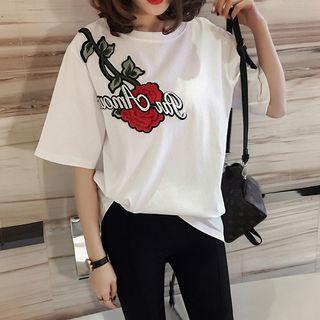 Short-sleeve Rose Applique T-shirt