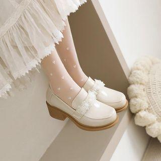 Block Heel Lace Trim Loafers