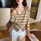 Two Tone Striped Button-up Knit Cardigan
