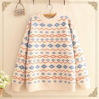 Argyle Pattern Round-neck Sweater