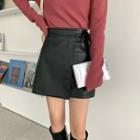Tie-waist Mini A-line Faux Leather Skirt