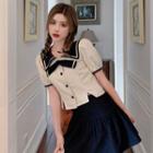 Set: Sailor Short-sleeve Shirt + A-line Skirt