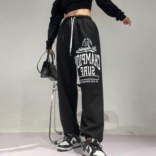 Cold-shoulder Letter Embroidered Cropped Sweatshirt / Lettering Harem Pants