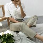 Flat-front Asymmetric-hem Pants