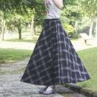 Elastic-waist Plaid Skirt