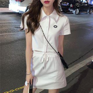 Set: Short-sleeve Button-up T-shirt + Mini A-line Skirt