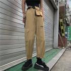 Waist Bag Gather-cuff Straight-cut Pants Khaki - One Size