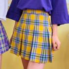 Pintuck Plaid A-line Miniskirt