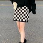 Checker Print Knit Skirt Checker Print - Black - One Size