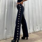 High Waist Hoop Detail Straight-fit Jeans