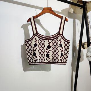 Cropped Embroidered Knit Camisole Top