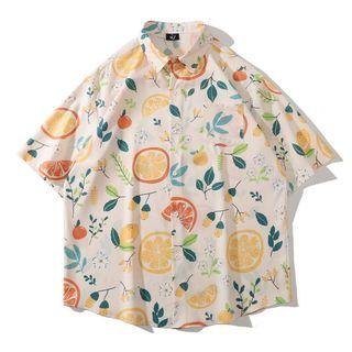 Elbow-sleeve Fruit Print Hawaiian Shirt