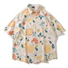 Elbow-sleeve Fruit Print Hawaiian Shirt