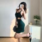 Halter Button-up Cut-out Mini Sheath Dress