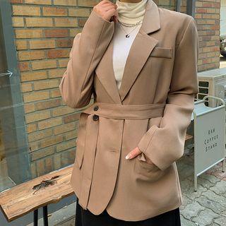 Single-breasted Longline Blazer With Belt