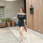 Off-shoulder Lace-up Waist Playsuit
