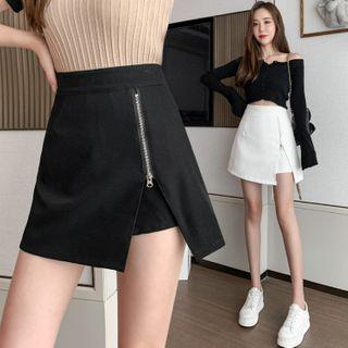 High-waist Zip Slit Mini A-line Skort