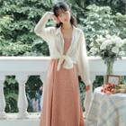 Set: Floral Sleeveless Dress + Long-sleeve Light Jacket