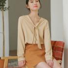 Tie-neck Blouse Light Yellow - One Size