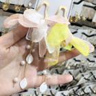 Faux Pearl Chiffon Petal Fringed Earring 1 Pair - Pink & Yellow - One Size
