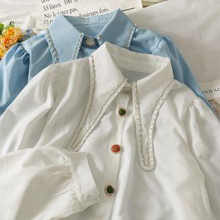 Pearl-trim Pointy-collar Loose Shirt