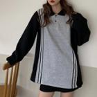 Stripe Color Panel Collared Sweatshirt