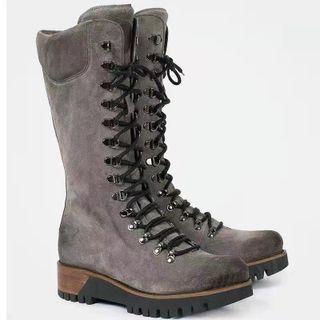 Wedge Lace Up Mid Calf Boots