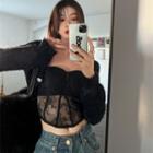 Furry Cropped Cardigan / Lace Slim-fit Tube Top
