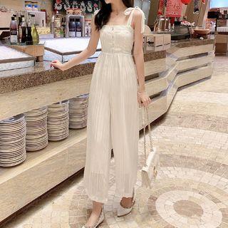 Sleeveless Ribbon Wide-leg Chiffon Jumpsuit