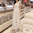 Sleeveless Ribbon Wide-leg Chiffon Jumpsuit