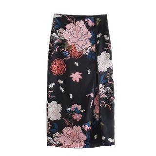 Floral Print Satin Midi Pencil Skirt