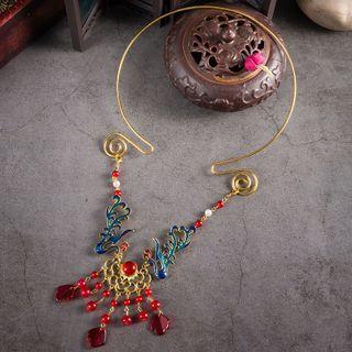 Faux Pearl Hair Pin Red & Blue & Gold - One Size