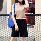 Cap-sleeve Mock Neck Top