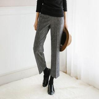 Glen-plaid Fleece-lined Dress Pants