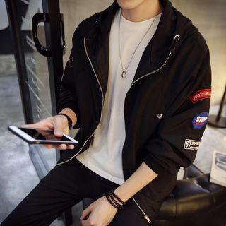 Patched Hooded Zip-up Jacket