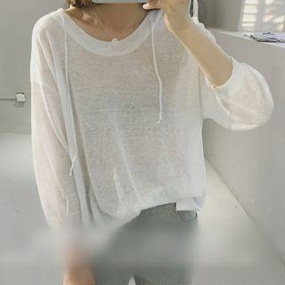 Plain Knit 3/4 Sleeve Hoodie