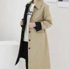 Single-breasted Belted Long Coat Beige - One Size