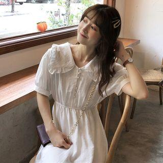 Peter Pan Collar Short-sleeve Dress White - One Size