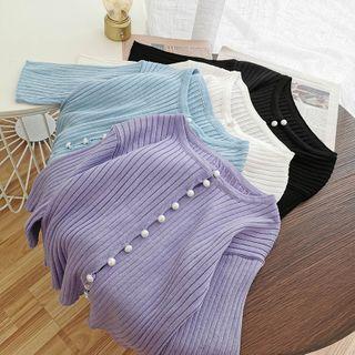 Plain Short-sleeve Cropped Knit Top