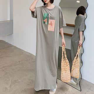 Print Slit Maxi T-shirt Dress