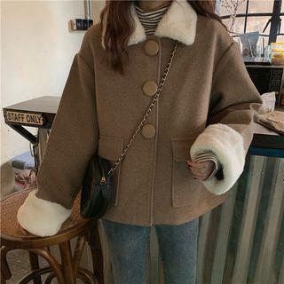 Fleece-lined Lapel Jacket Coffee - One Size