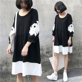 Floral Appliqued Two-tone A-line Dress